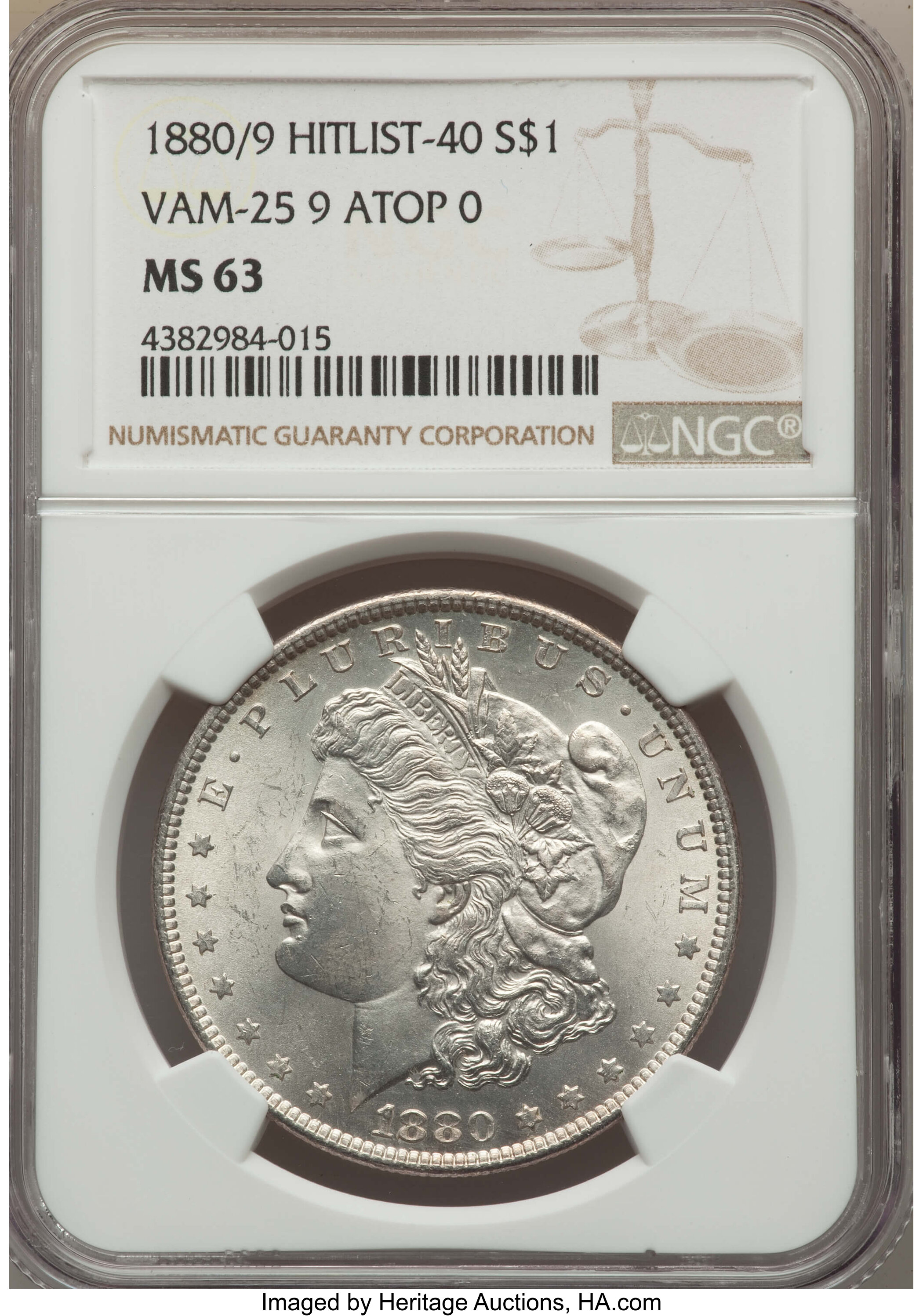 image for: 1880 $1 0/9 Overdate, VAM 25, MS63 NGC. Hitlist-40. PCGS Population (14/24). NGC Census: (0/0)....