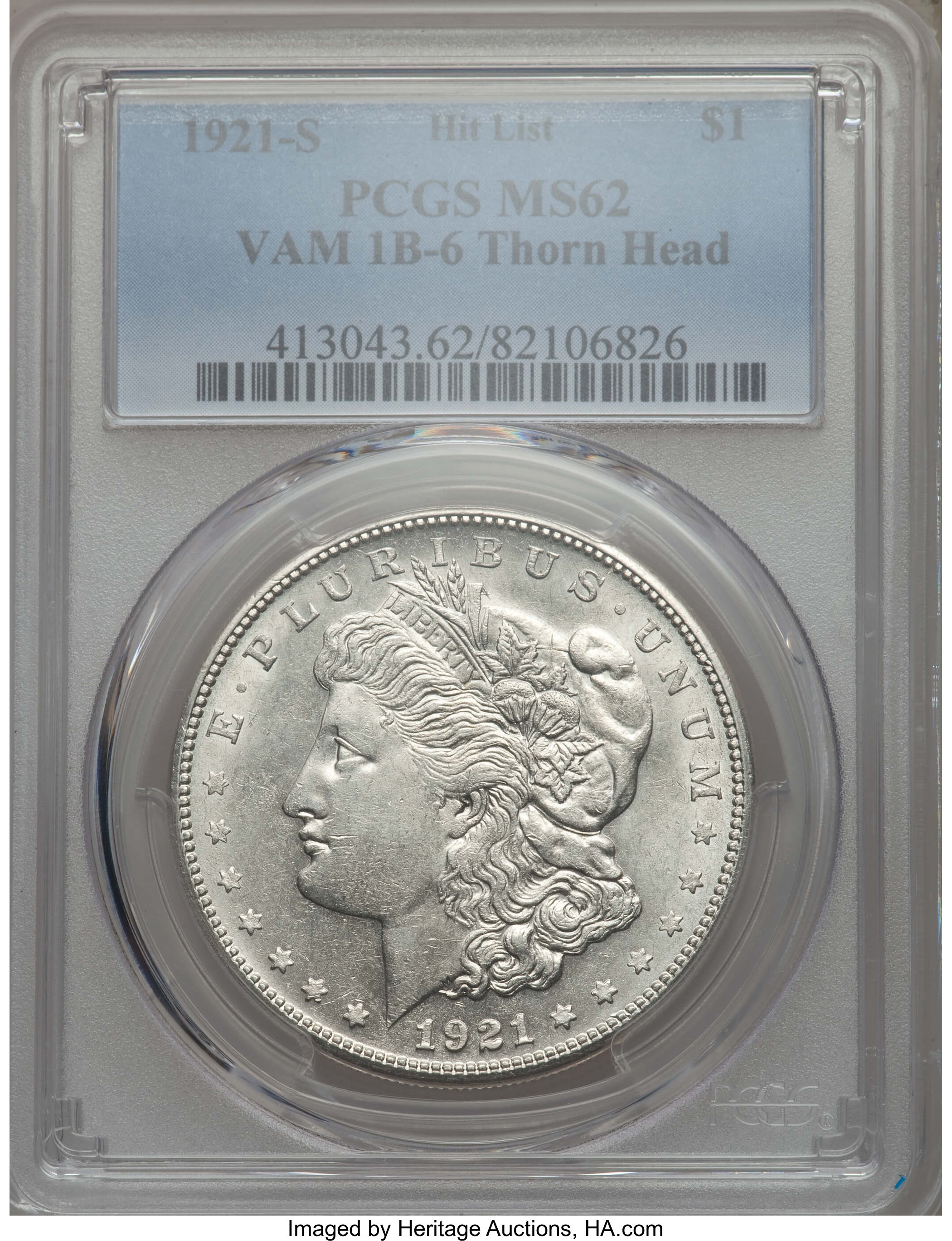 1921-S $1 Thorn Head, VAM-1B6, MS62 PCGS. Hit List. PCGS Population: (12/31). NGC Census: (0/0)....