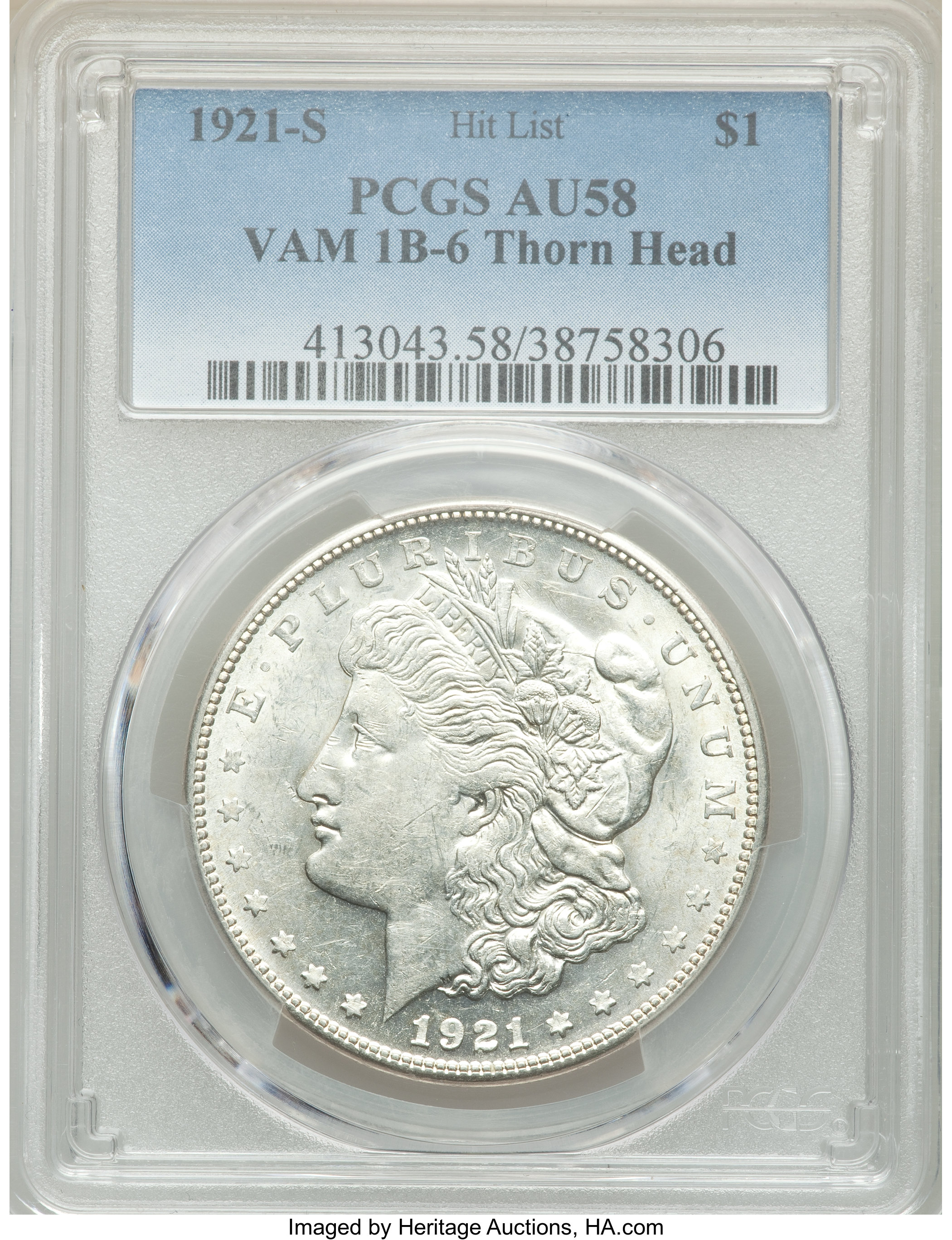 1921-S $1 Thorn Head, VAM-1B6, Hit List, AU58 PCGS. PCGS Population: (18/49). NGC Census: (0/0). AU58....