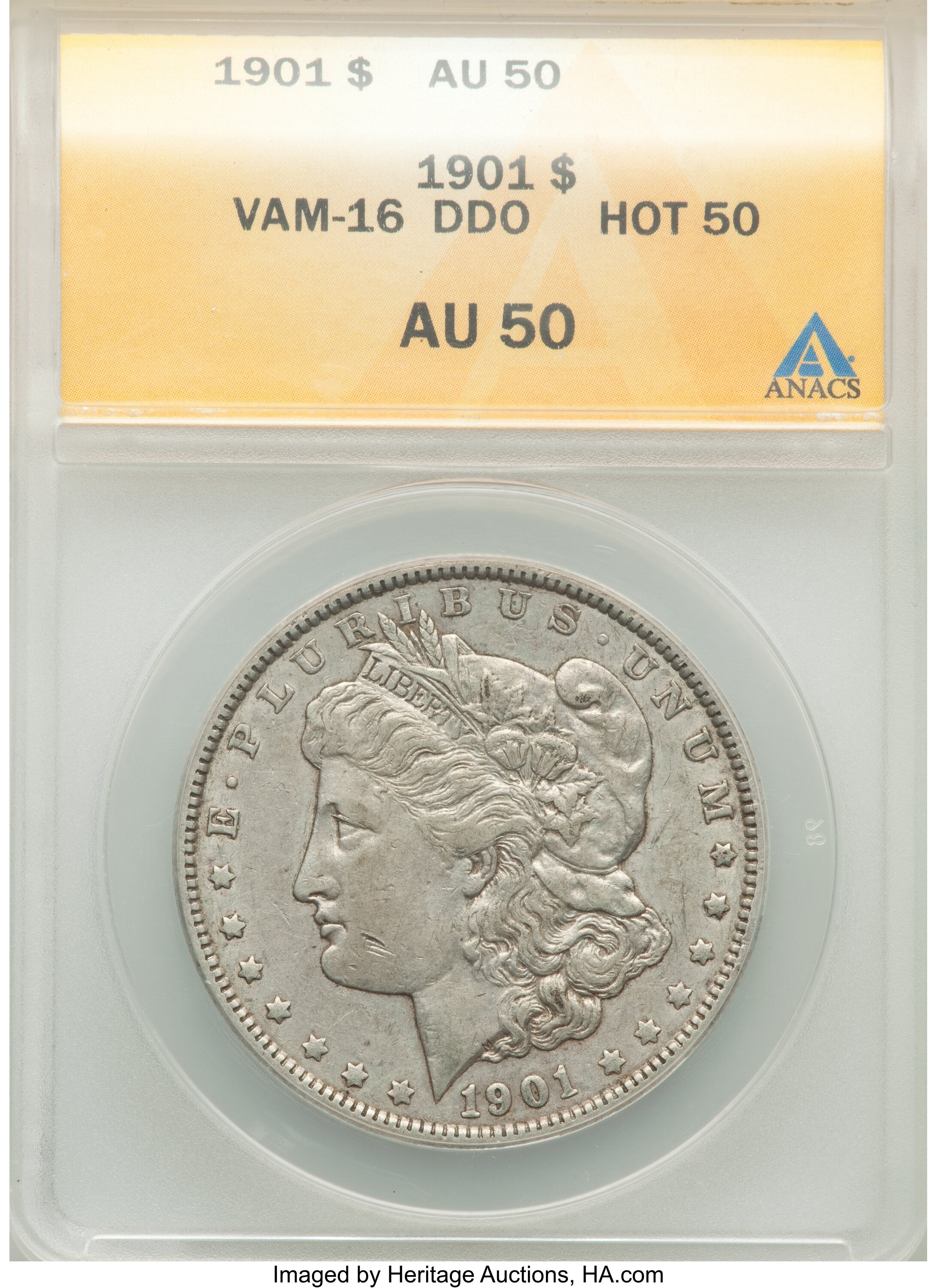 image for: 1901 $1 Doubled Ear, VAM-16, AU50 ANACS. A Hot 50 Variety.  ...