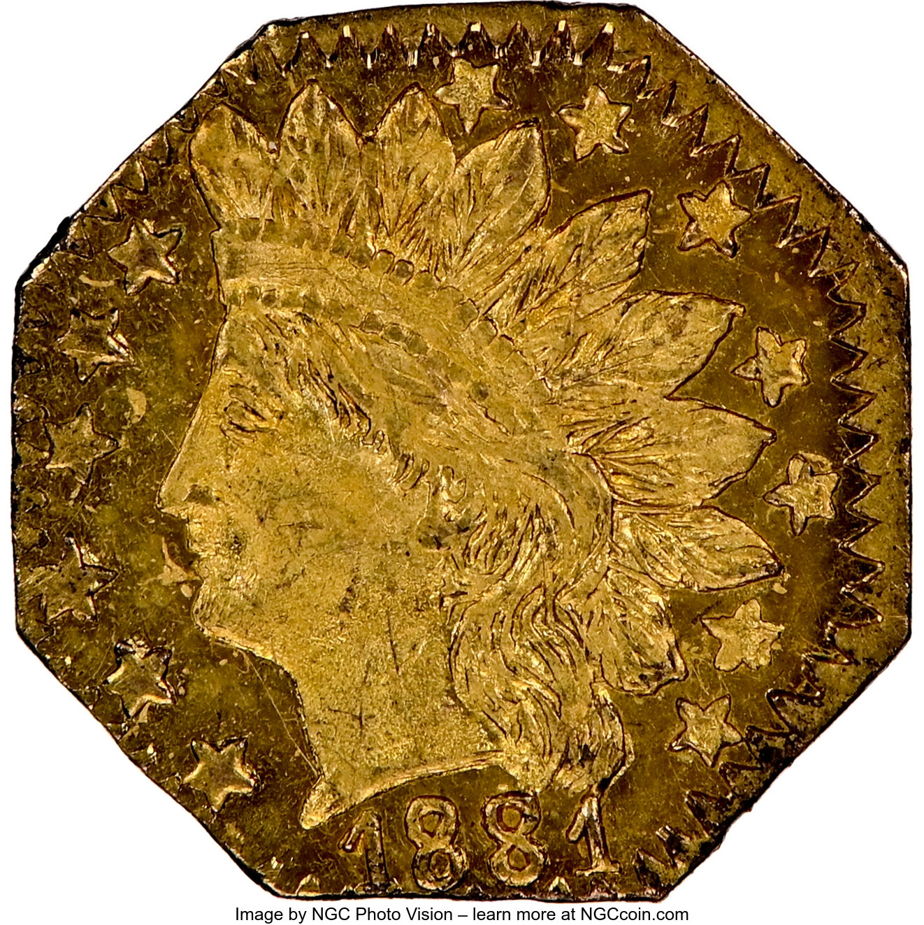 image for: 1881 25C Indian Octagonal 25 Cents, BG-799M, Low R.5, MS64 NGC. NGC Census: (3/2). PCGS Population: (19/12). MS64. ...
