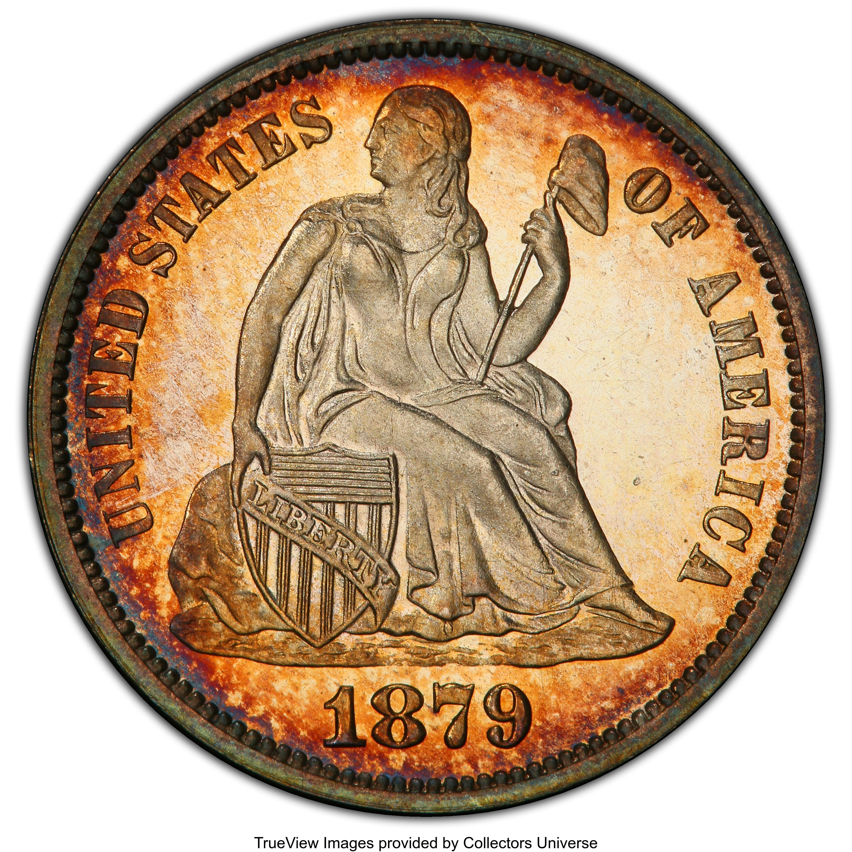 image for: 1879 10C PR65 Deep Cameo PCGS. CAC. Ex; Tall Grass Prairie Collection. PCGS Population: (1/1 and 0/0+). NGC Census: (0/1 an...