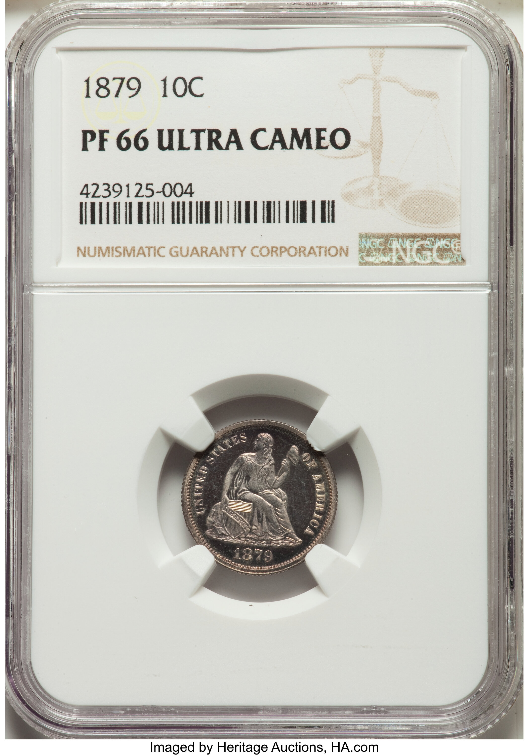 image for: 1879 10C PR66 Ultra Cameo NGC. NGC Census: (1/0). PCGS Population: (1/0). PR66. ...
