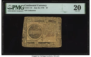 image for: Continental Currency July 22, 1776 $7 PMG Very Fine 20....