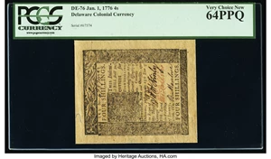 image for: Delaware January 1, 1776 4s PCGS Very Choice New 64PPQ....