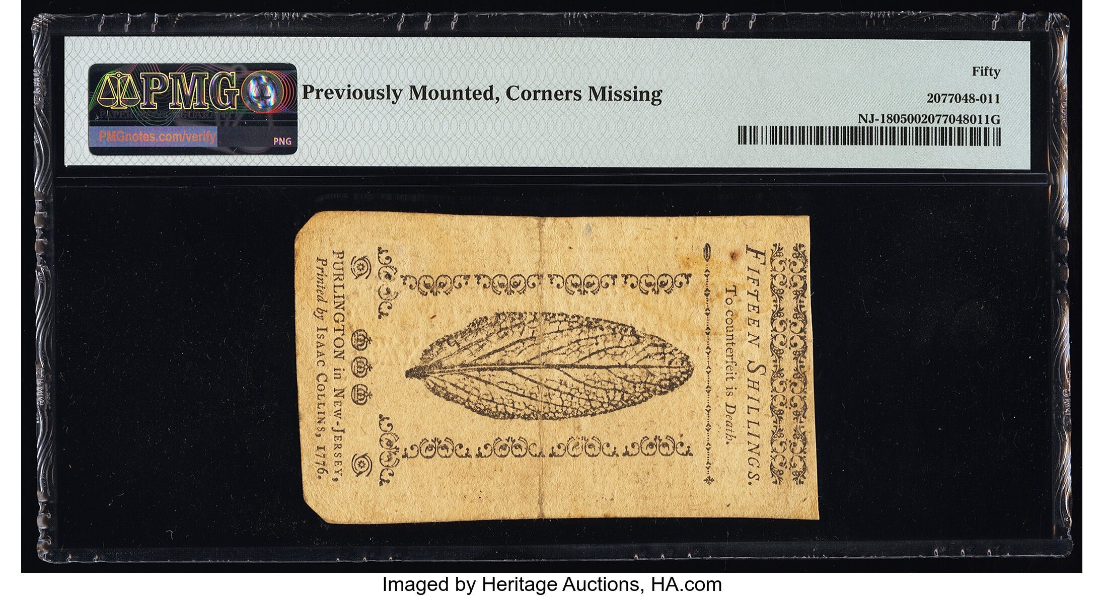 image for: New Jersey March 25, 1776 15s PMG About Uncirculated 50....