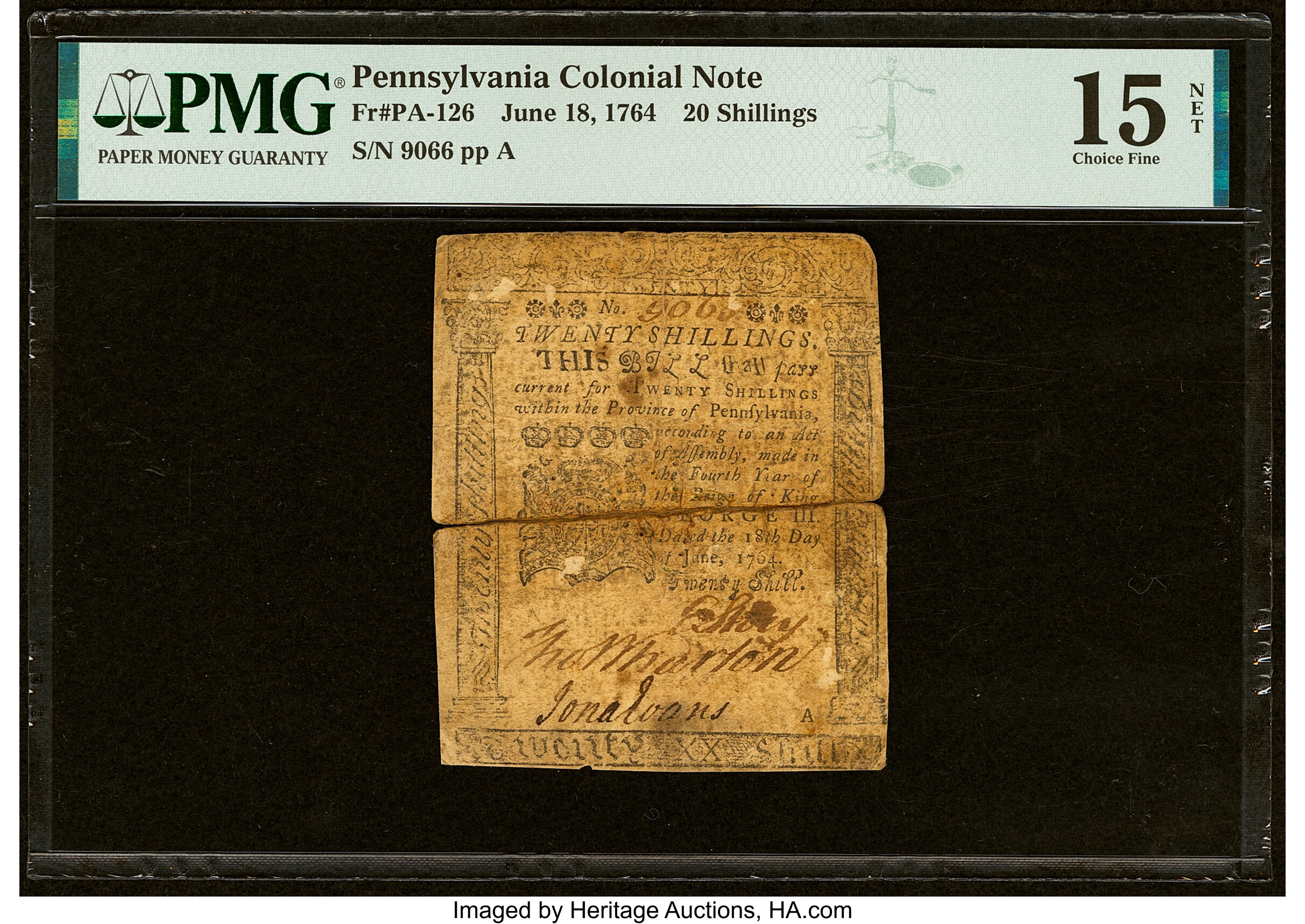 image for: Pennsylvania June 18, 1764 20s PMG Choice Fine 15 Net....