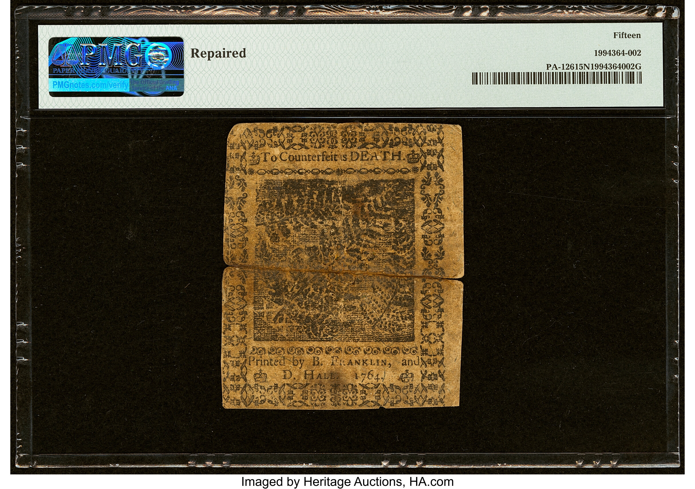 image for: Pennsylvania June 18, 1764 20s PMG Choice Fine 15 Net....