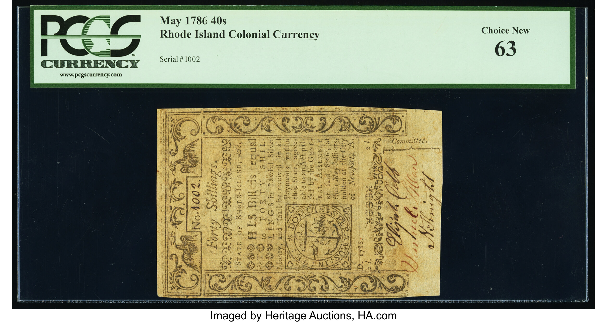 image for: Rhode Island May 1786 40s PCGS Choice New 63....