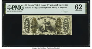 image for: Fr. 1365 50¢ Third Issue Justice PMG Uncirculated 62....