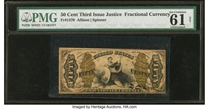 image for: Fr. 1370 50¢ Third Issue Justice PMG Uncirculated 61 Net....