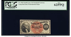 image for: Fr. 1301 25¢ Fourth Issue PCGS New 62PPQ....