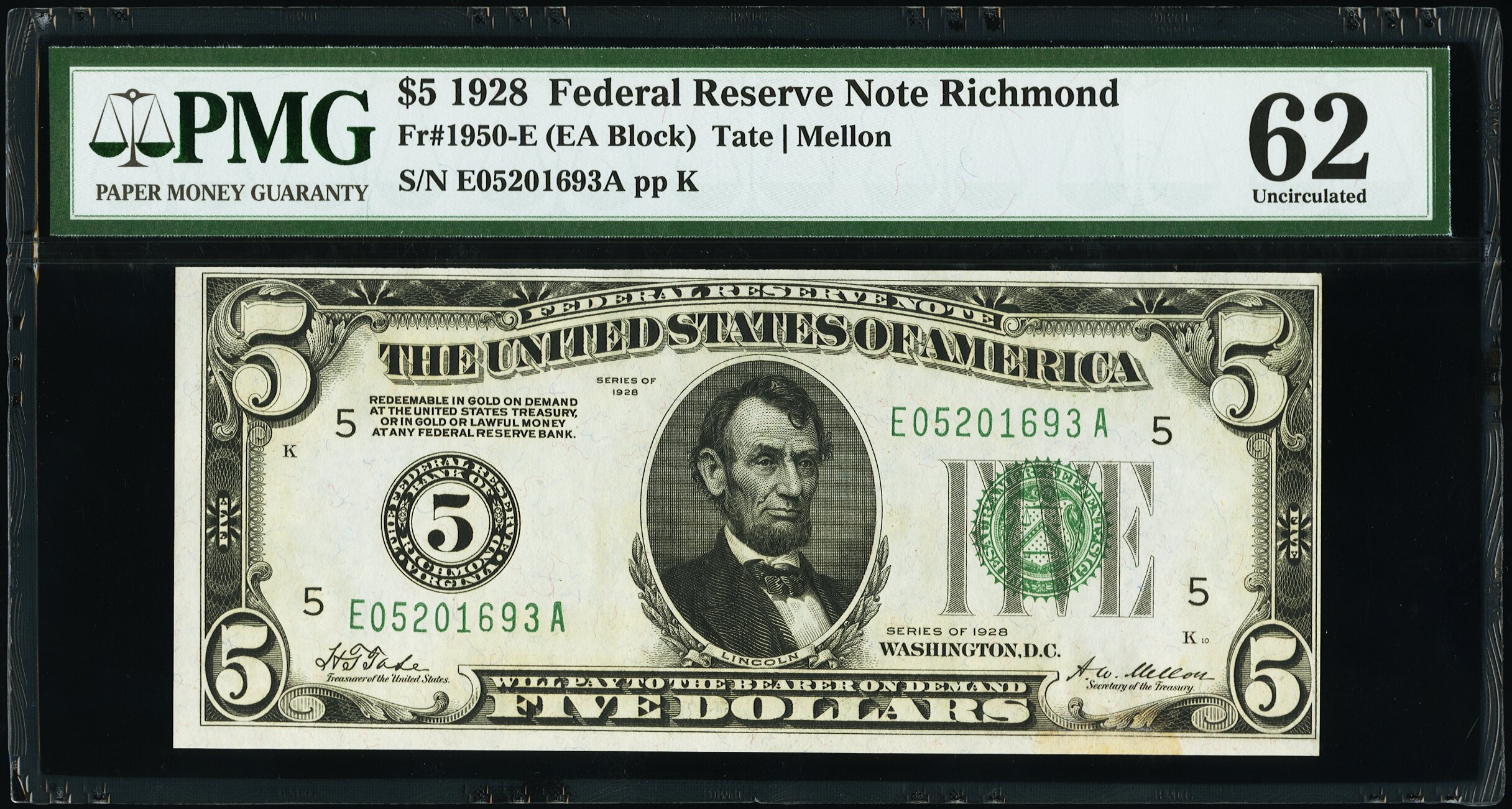 image for: Fr. 1950-E $5 1928 Federal Reserve Note. PMG Uncirculated 62....