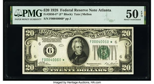 image for: Fr. 2050-F* $20 1928 Federal Reserve Star Note. PMG About Uncirculated 50 EPQ....