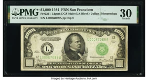image for: Fr. 2211-L $1,000 1934 Mule Federal Reserve Note. PMG Very Fine 30....