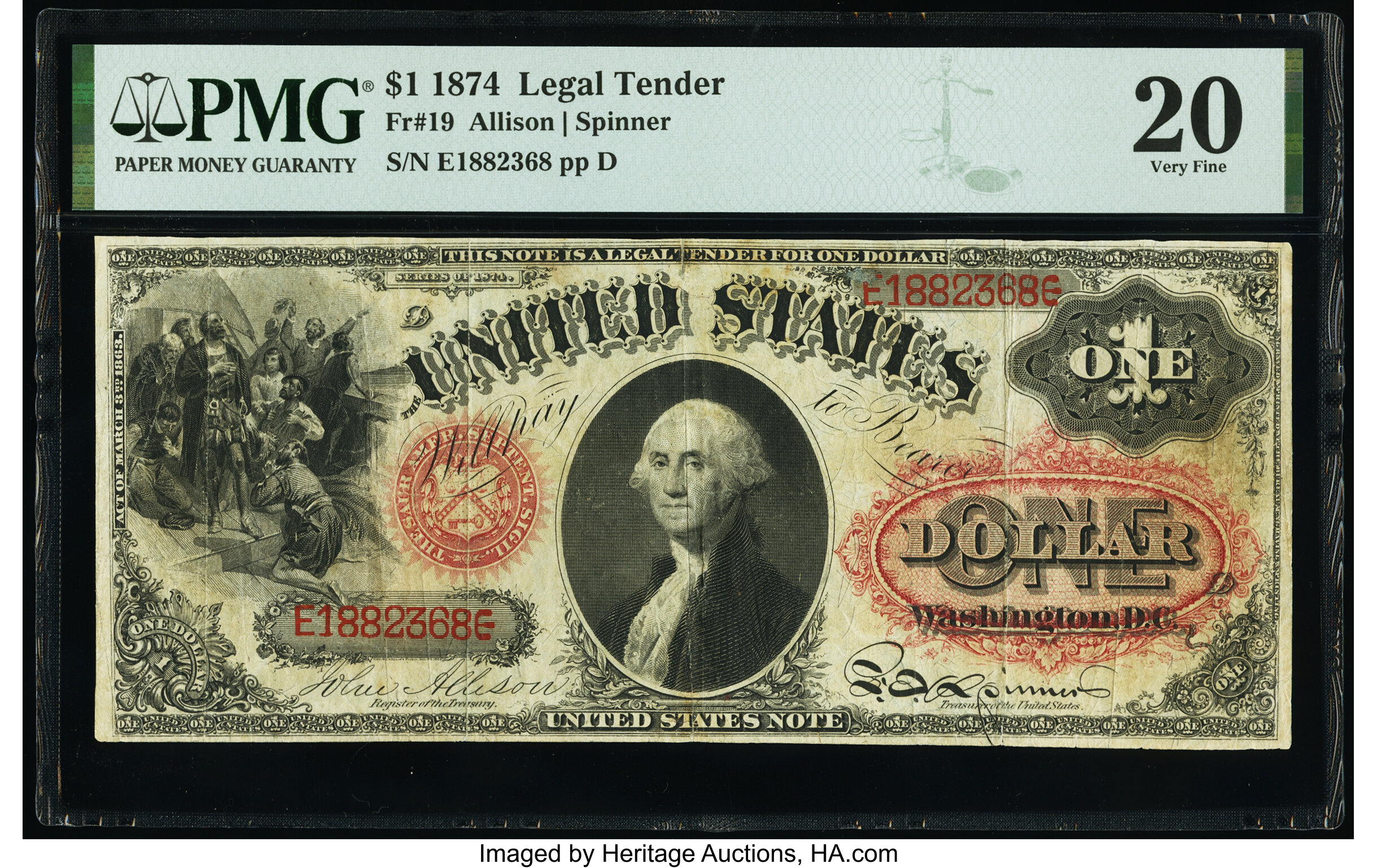 image for: Fr. 19 $1 1874 Legal Tender PMG Very Fine 20....