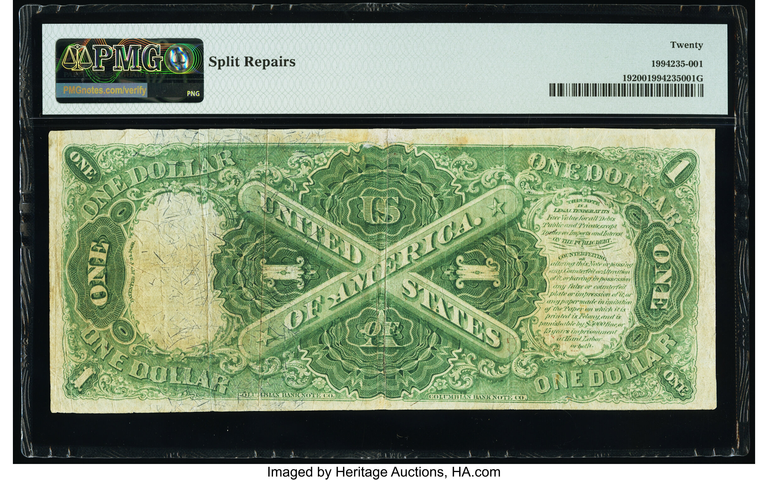 image for: Fr. 19 $1 1874 Legal Tender PMG Very Fine 20....