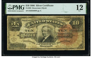 image for: Fr. 293 $10 1886 Silver Certificate PMG Fine 12....