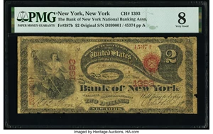 image for: New York, NY - $2 Original Fr. 387b The Bank of New York National Banking Assoc Ch. # 1393 PMG Very Good 8....