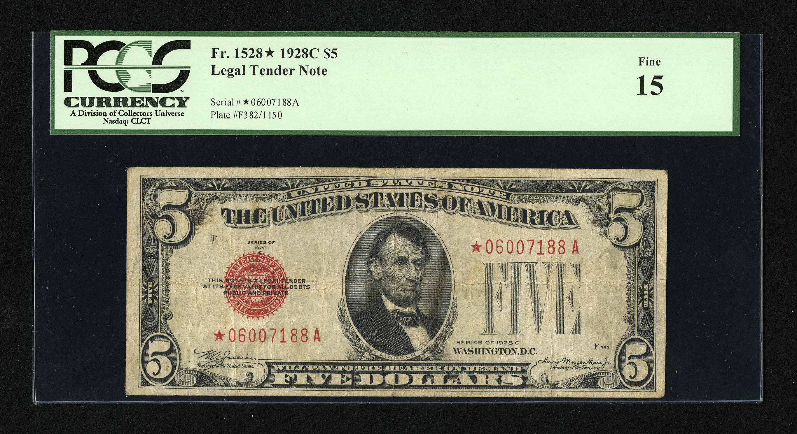 image for: Fr. 1528* $5 1928C Legal Tender Star Note. PCGS Fine 15....