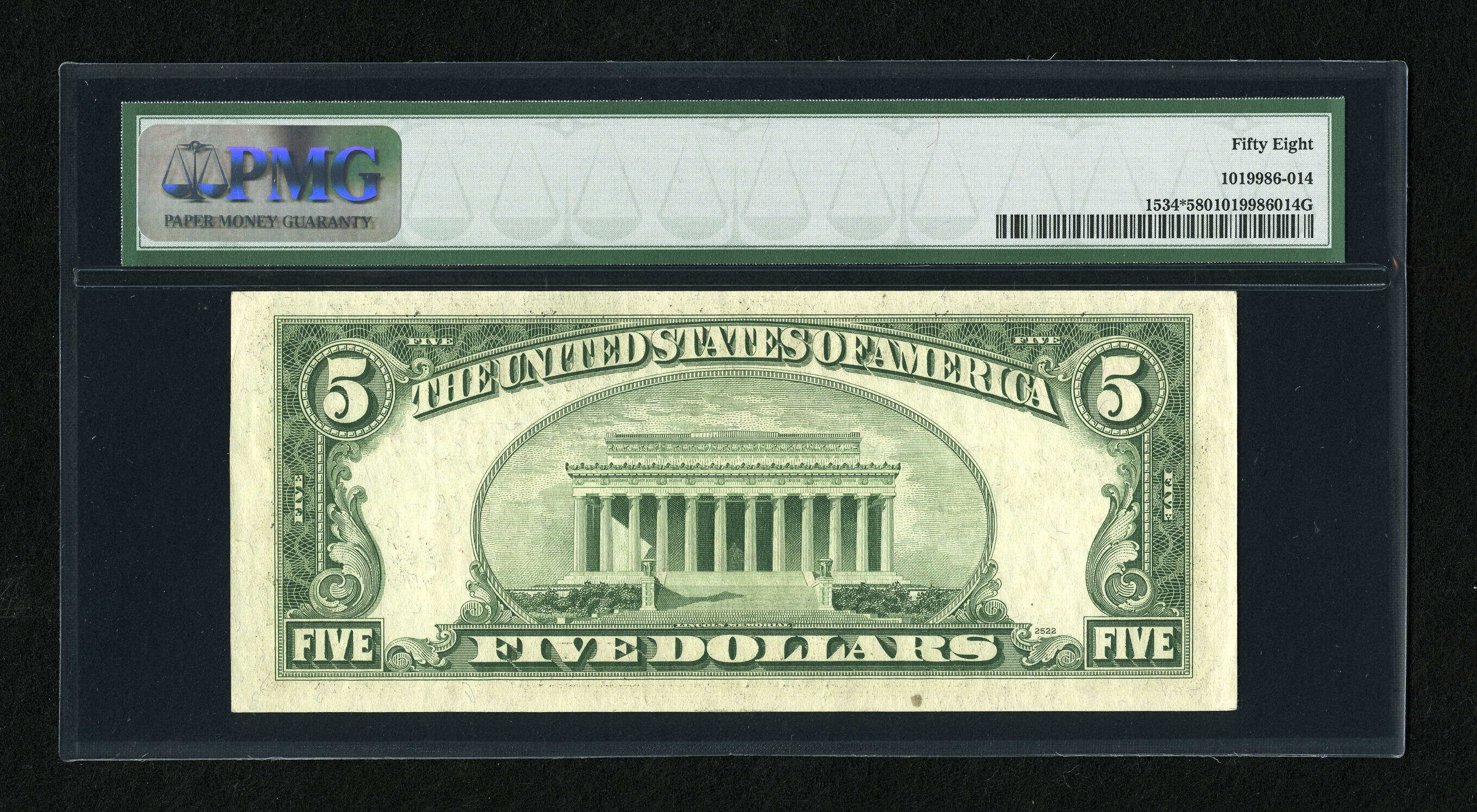 image for: Fr. 1534* $5 1953B Legal Tender Star Note. PMG Choice About Unc 58....