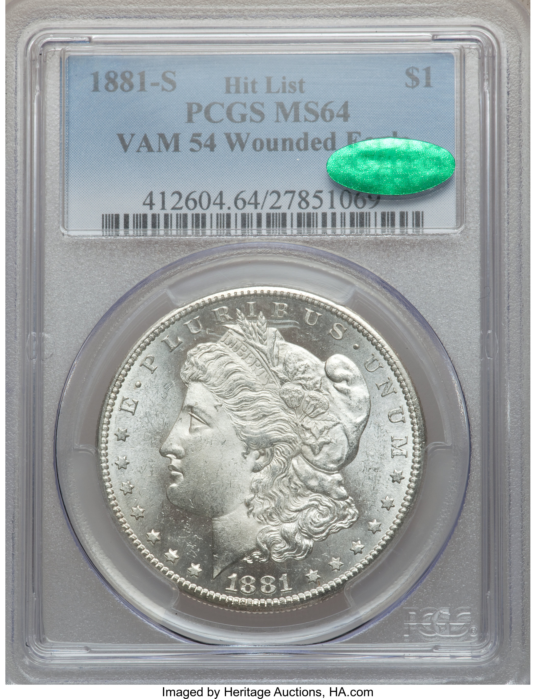 image for: 1881-S $1 Wounded Eagle MS64 PCGS. CAC. VAM-54A....