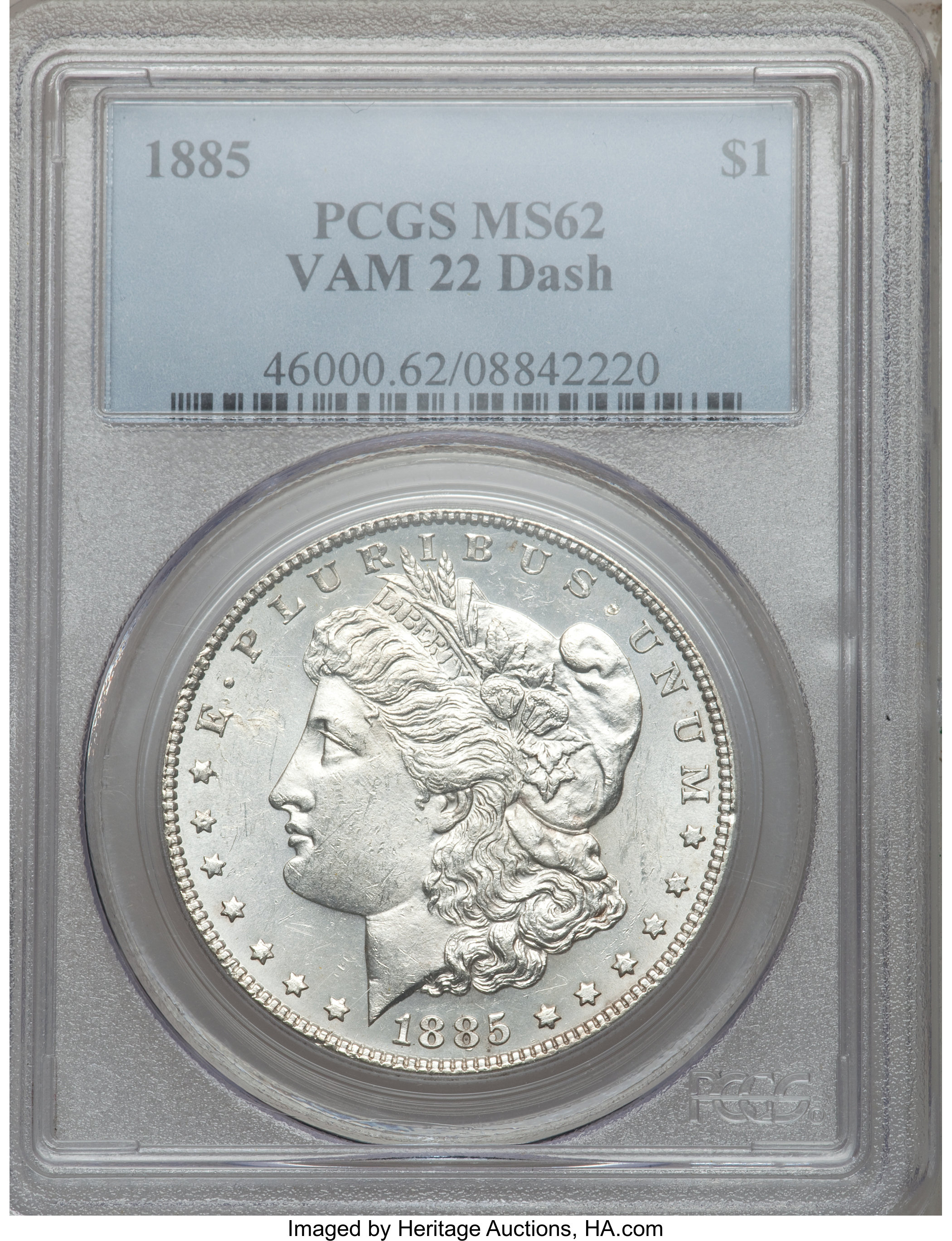 image for: 1885 $1  Dash VAM 22. MS62 PCGS. PCGS Population (37/36). NGC Census: (0/0)....
