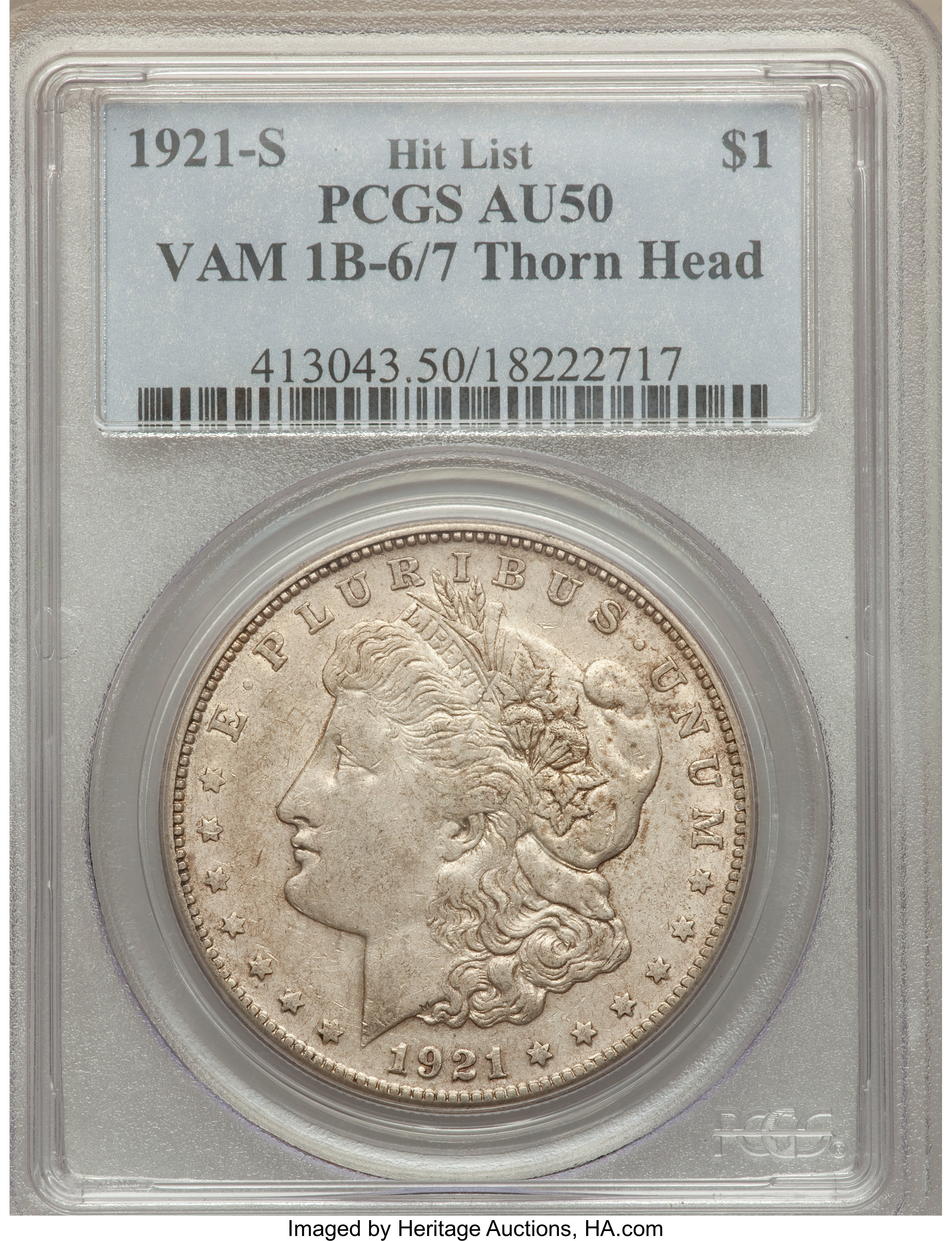 1921-S $1 Thorn Head, VAM-1B-6/7 AU50 PCGS. Hitlist. PCGS Population (7/57). NGC Census: (0/0)....