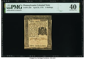 image for: Pennsylvania April 25, 1776 2s PMG Extremely Fine 40....