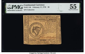 image for: Continental Currency February 17, 1776 $8 PMG About Uncirculated 55....