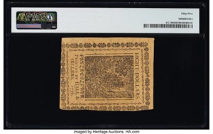 image for: Continental Currency February 17, 1776 $8 PMG About Uncirculated 55....