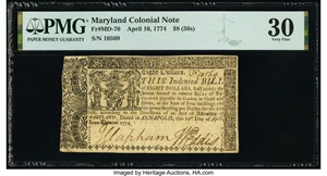 image for: Maryland April 10, 1774 $8 PMG Very Fine 30....