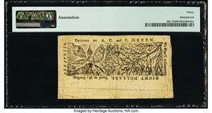 image for: Maryland April 10, 1774 $8 PMG Very Fine 30....