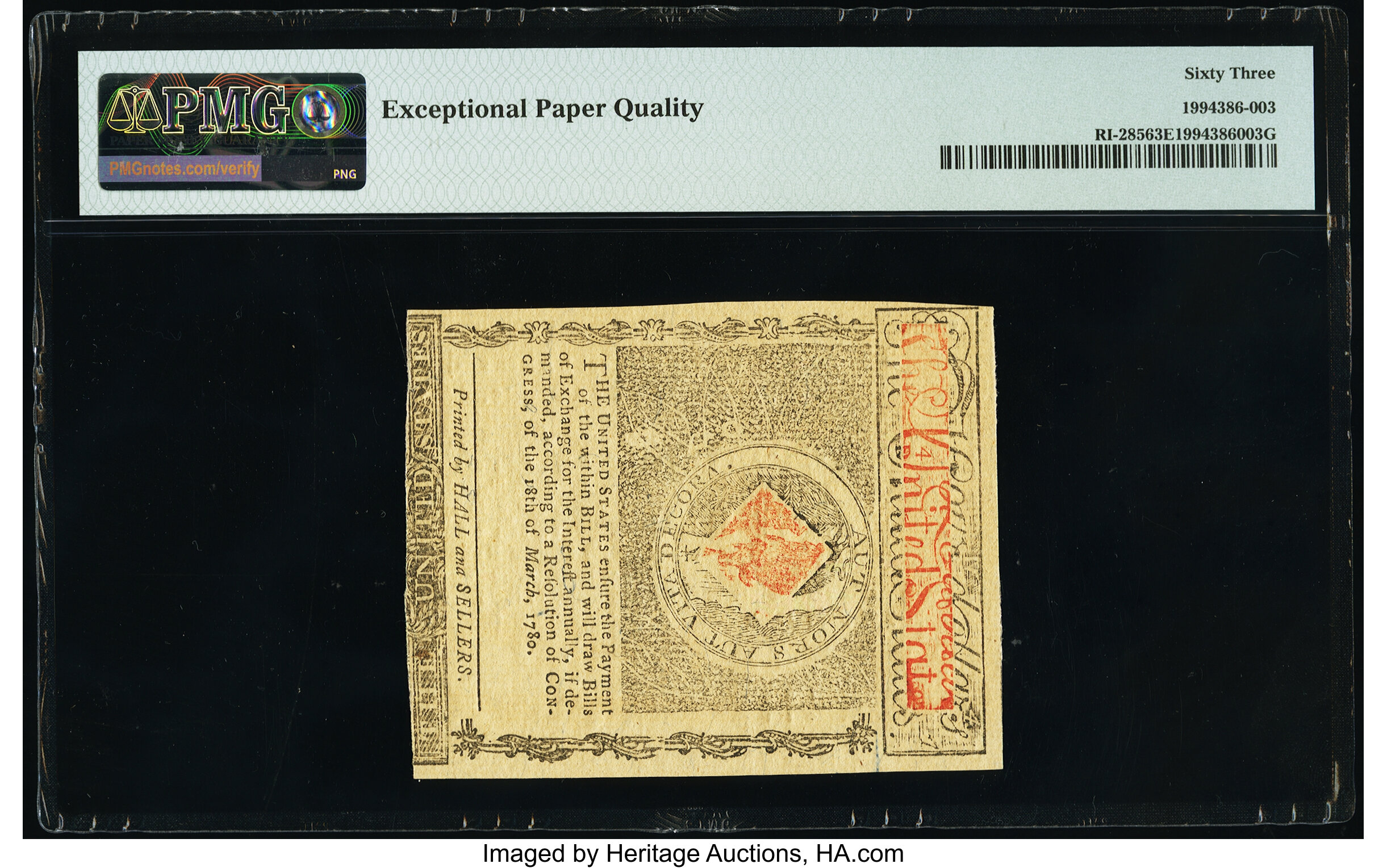 image for: Rhode Island July 2, 1780 $4 Remainder PMG Choice Uncirculated 63 EPQ....