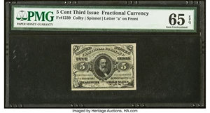 image for: Fr. 1239 5¢ Third Issue PMG Gem Uncirculated 65 EPQ....