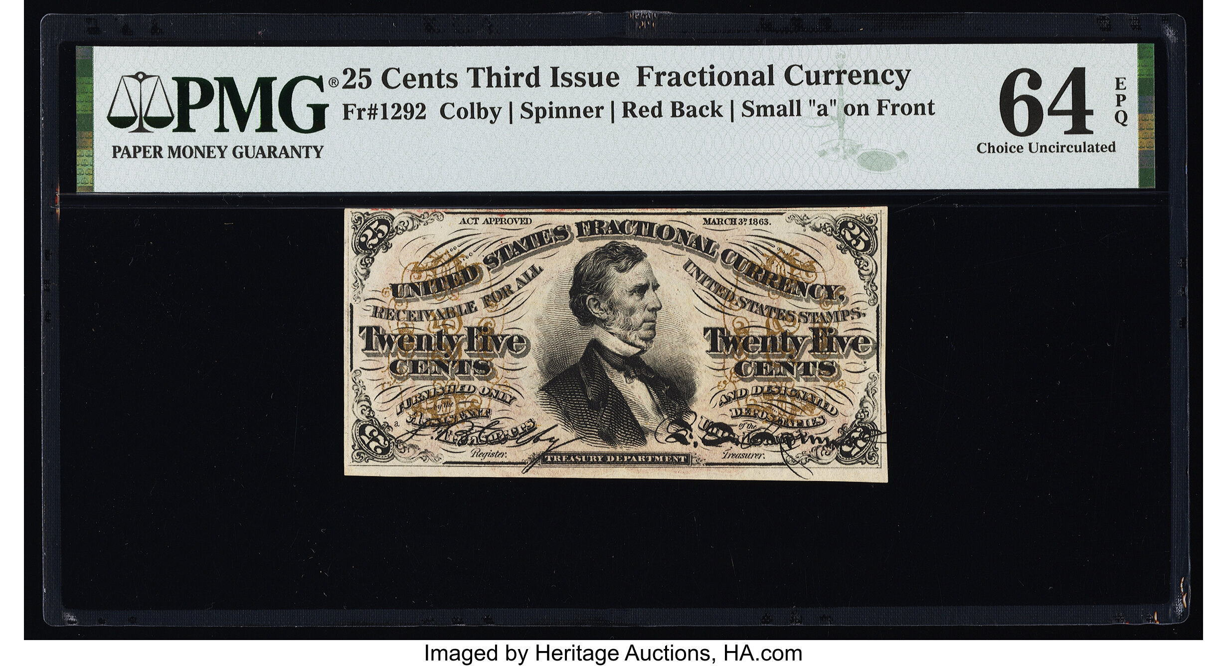 image for: Fr. 1292 25¢ Third Issue PMG Choice Uncirculated 64 EPQ....