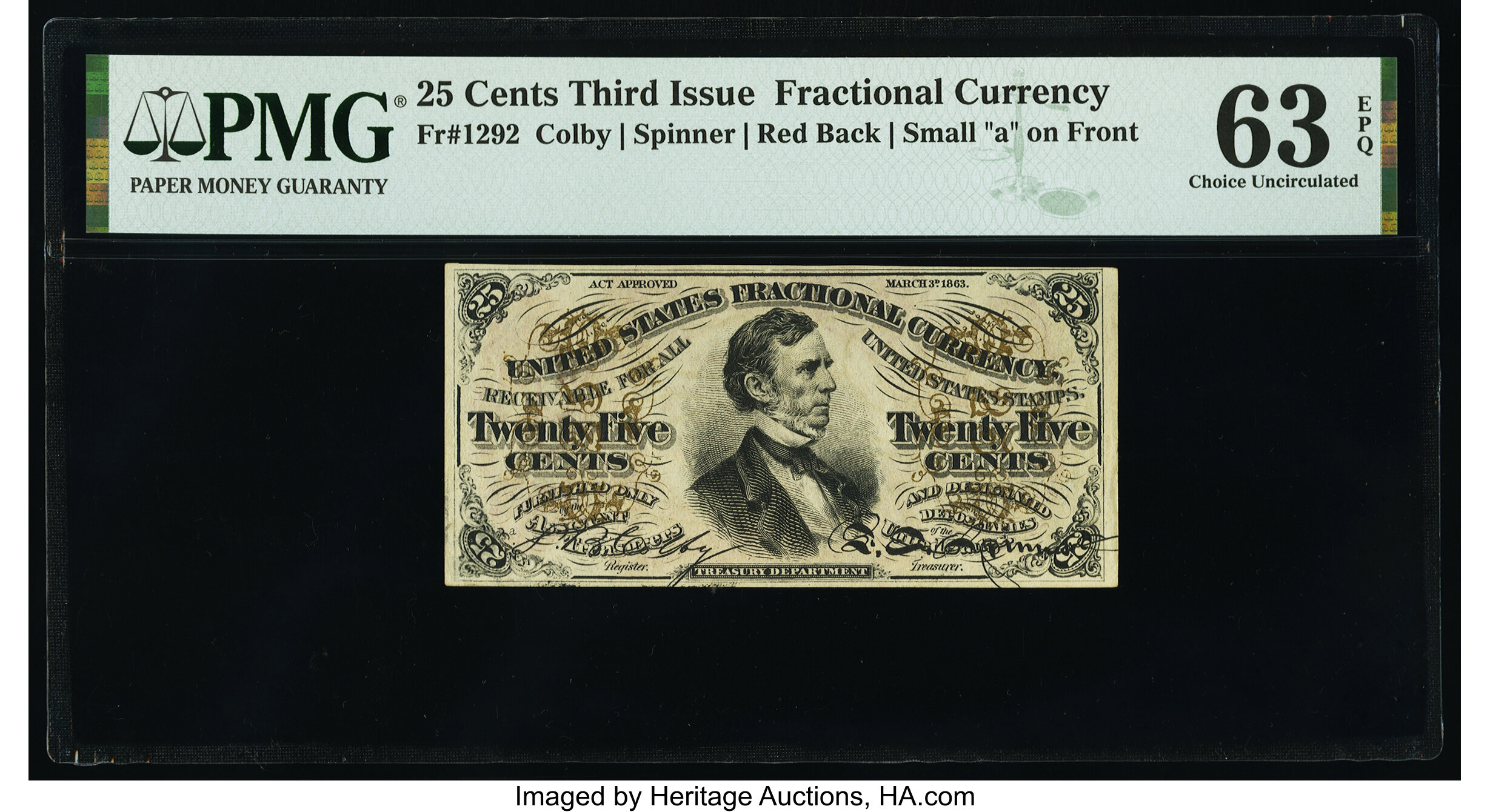 image for: Fr. 1292 25¢ Third Issue PMG Choice Uncirculated 63 EPQ....