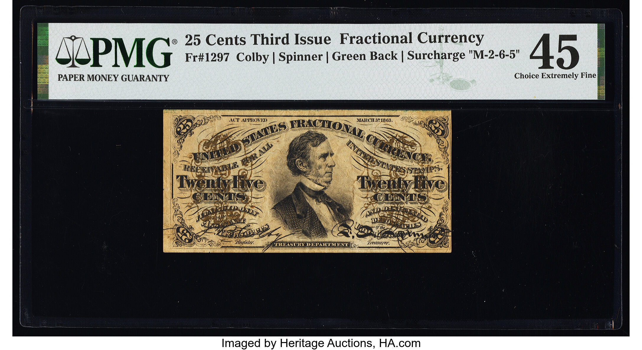 image for: Fr. 1297 25¢ Third Issue PMG Choice Extremely Fine 45....