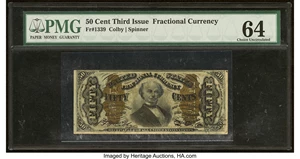 image for: Fr. 1339 50¢ Third Issue Spinner Type II PMG Choice Uncirculated 64....