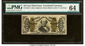 image for: Fr. 1342 50¢ Third Issue Spinner Type II PMG Choice Uncirculated 64....