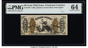 image for: Fr. 1370 50¢ Third Issue Justice PMG Choice Uncirculated 64....