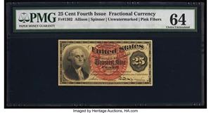 image for: Fr. 1302 25¢ Fourth Issue PMG Choice Uncirculated 64....