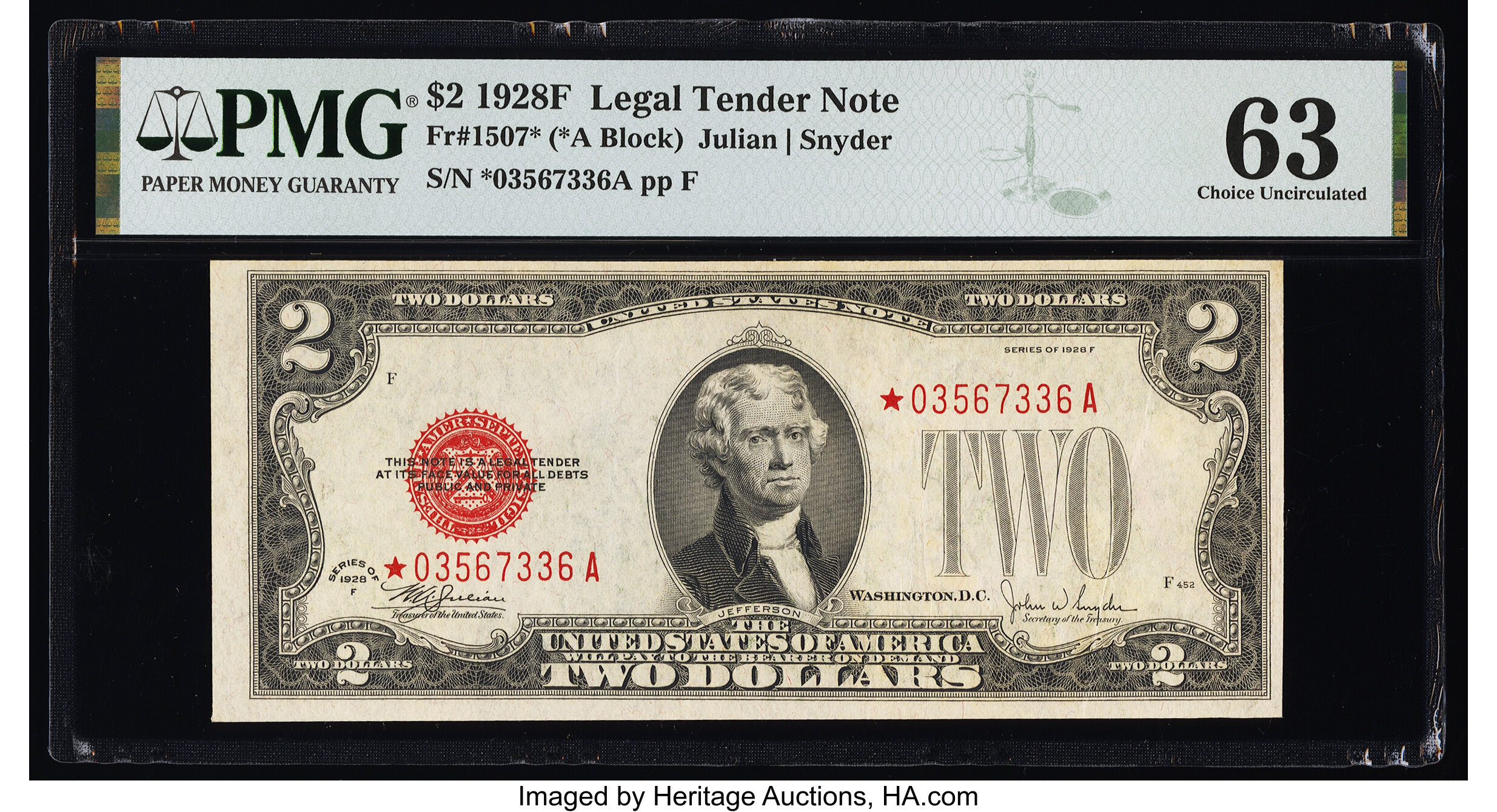 image for: Fr. 1507* $2 1928F Legal Tender Star Note. PMG Choice Uncirculated 63....