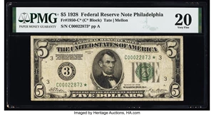image for: Fr. 1950-C* $5 1928 Federal Reserve Star Note. PMG Very Fine 20....