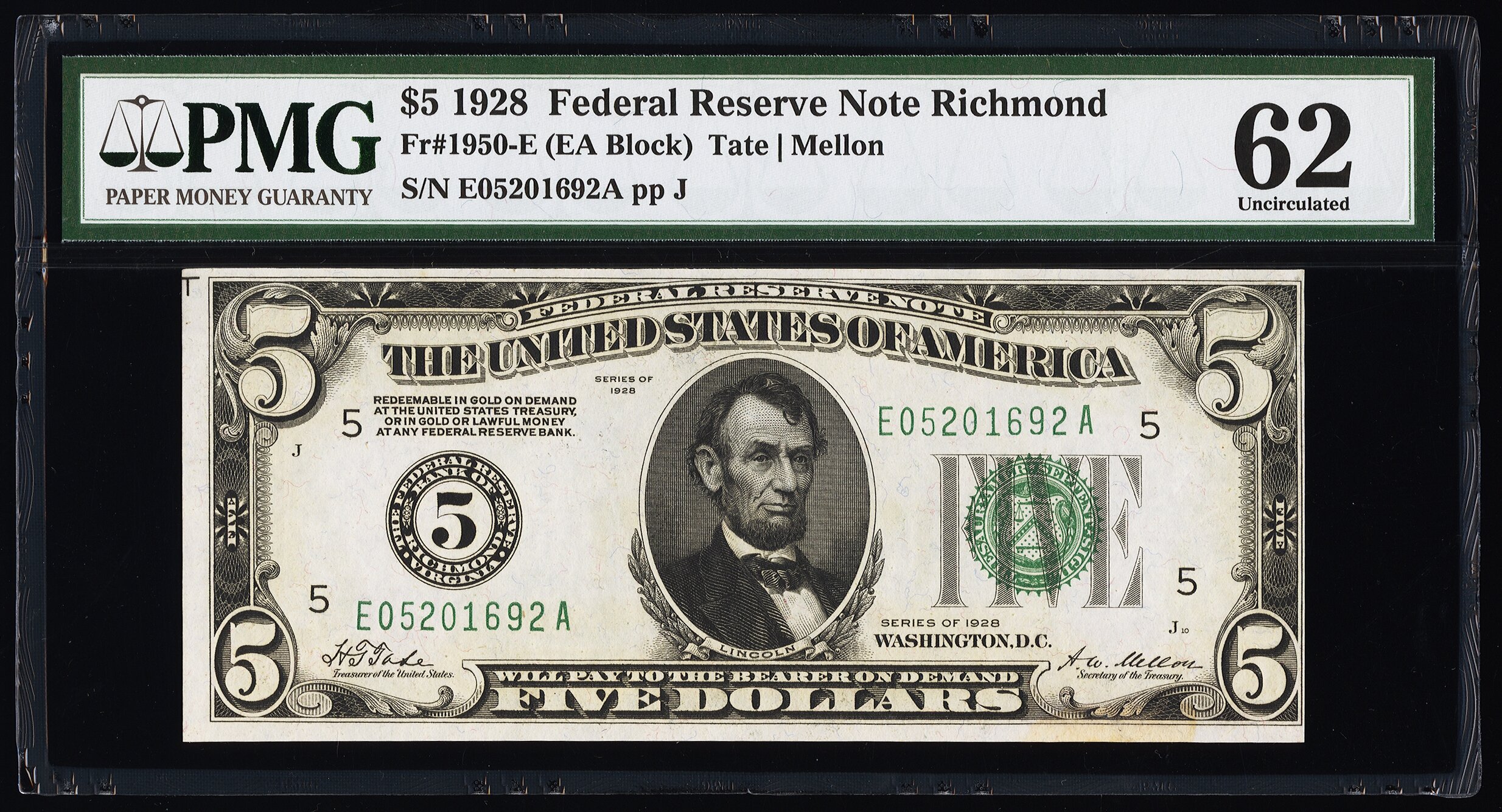 image for: Fr. 1950-E $5 1928 Federal Reserve Note. PMG Uncirculated 62....