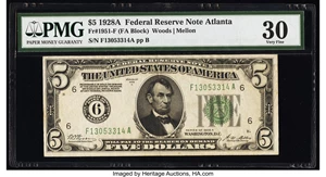 image for: Fr. 1951-F $5 1928A Federal Reserve Note. PMG Very Fine 30....