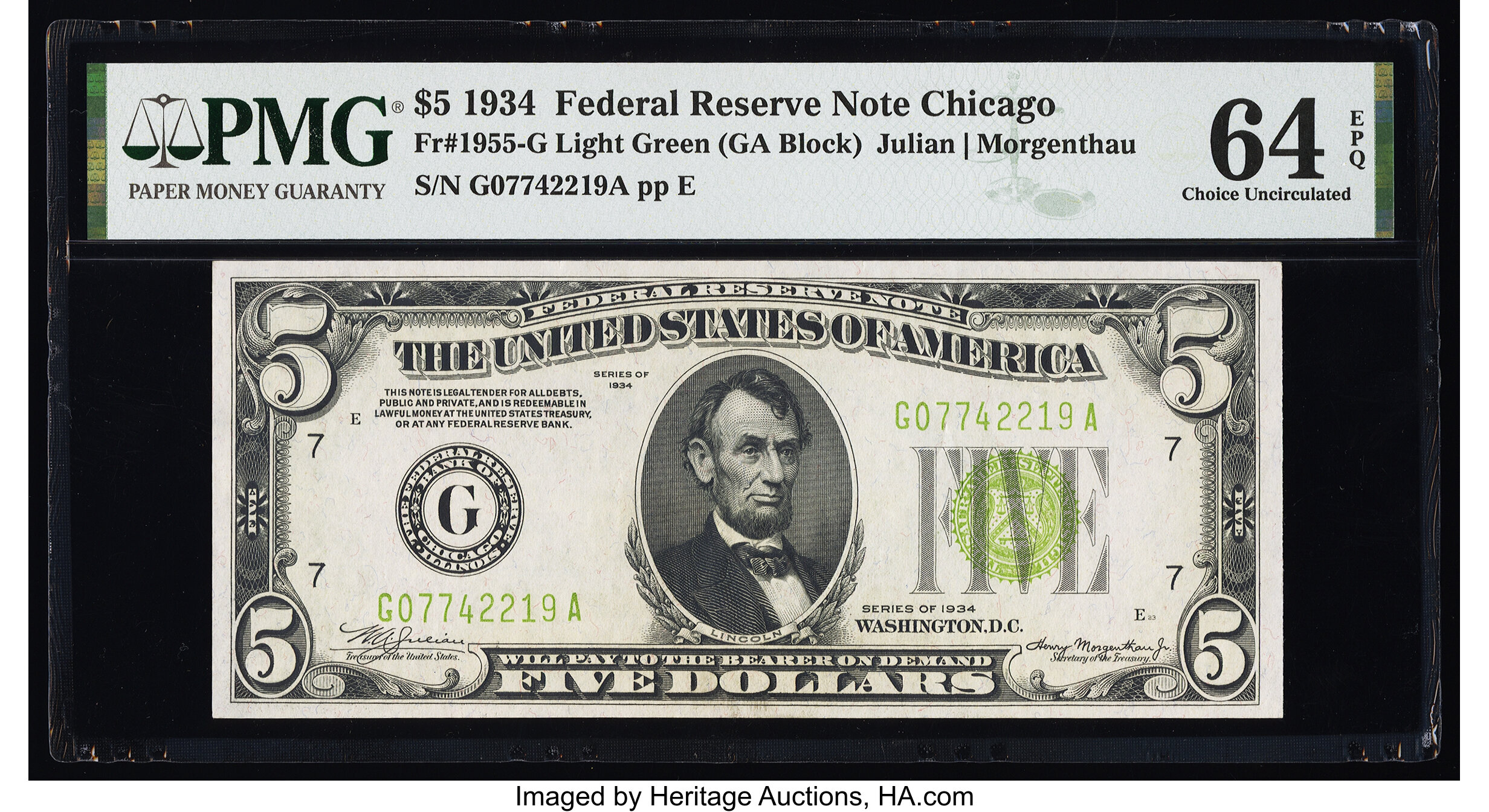image for: Fr. 1955-G $5 1934 Federal Reserve Note. PMG Choice Uncirculated 64 EPQ....