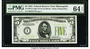 image for: Fr. 1955-I $5 1934 Federal Reserve Note. PMG Choice Uncirculated 64 EPQ....