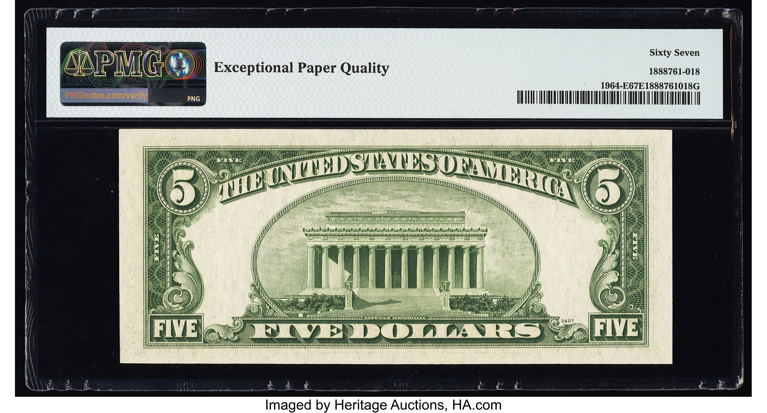 image for: Fr. 1964-E $5 1950C Federal Reserve Note. PMG Superb Gem Unc 67 EPQ....