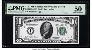 image for: Fr. 2000-A $10 1928 Federal Reserve Note. PMG About Uncirculated 50....